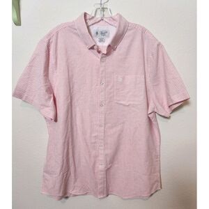 Original Penguin Pink Striped Button Down Shirt Short Sleeve Embroidered Logo XL